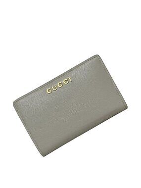 Gucci Bifold Wallet Gray L-Shaped Zipper Leather Accent Logo Simple